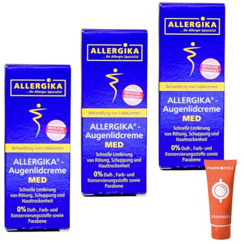 Allergika Augenlidcreme MED, 15 ml I zur Behandlung von Lidekzemen I Linderung von Rötung, Schuppung und Hauttrockenheit I Spar-Set plus Pharma Perle give-away (3x 15 ml)