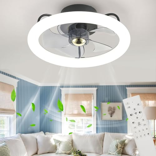 POWROL Silenzioso Ventilatore da Soffitto con Luce Telecomando APP LED Modern Plafoniera con Ventilatore Dimmerabile 3 Light Color 6 Velocità Lampadari con Ventilatore da Soffitto Per Camera da Letto