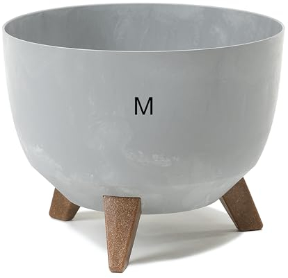 MELTOM Blumentopf mit Füßen aus Kunststoff, Schale Rund Betonmuster (Grau, M-29cm)
