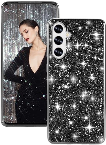 Handyhülle für Samsung Galaxy A55 Hülle Glitzer Bling Sparkle Hülle für Samsung A55 Case Cover Ultra Dünne Leichte Ganzkörper 360 Grad Stoßfest Anti-Kratzer Schutzhülle Galaxy A55 6,5 Zoll (Schwarz)