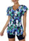 ECUPPER Womens Tankini Swim Dress with Sleeves Modest Two Piece Swimsuits Tummy Control Bathing Suit Floral Printed Swim Tops and Shorts Green L