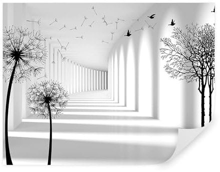 Tapeko Papier Peint 3D Panoramique Tunnel de Fleurs 400x280 cm style 3D Fleurs Tunnel Blanc et or Papier Peint intissé pour Chambre Salon Décoration Murale u37803