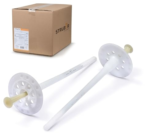 STRÜBER Cheville d'isolation à frapper avec clou plastique (Ø8 x 195 mm / 200 pcs) - Chevilles isolante pour ITE - Chevilles de fixation de panneaux isolants - ETA