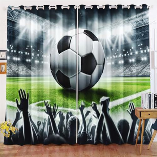 Qiqumax Fußball Gardinen Verdunkelungsvorhänge Für Kinderzimmer Jungen Fußball Sport Blickdicht Vorhänge Fußball Verdunkelungsvorhang Für Schlafzimmer (6,150x166cm(BxH)/ 75x166cmx2)
