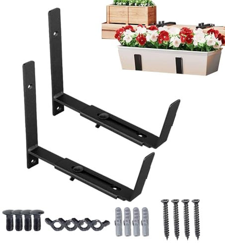 Fensterrahmen-Halterung – Blumenkasten-Halterungen, Geländer-Pflanzgefäß-Halterung, verstellbar, starke Metall-Pflanzkasten-Halterungen für Deckgeländer, Fensterbank, Garten, Zäune, Balkon (12 x 20