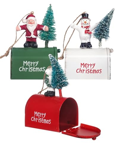 Liobelon 3 Stück Weihnachtsbriefkasten, Weihnachtsbaumschmuck, Mini-Weihnachtsbriefkasten, Vintage-Briefkasten, Briefe an den Weihnachtsmann, Weihnachtsbaum, dekorative hängende Ornamente,