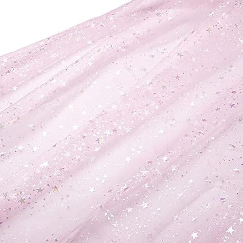 Tissu en tulle brillant de 160 cm de large avec motif étoilé, tissu adapté à la fabrication de robes de princesse, robes, nœuds (rose)