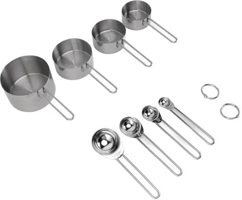 Tazze e Cucchiai Misuratori in Acciaio Inox con Maniglie, Impilabili, Cucina, Cottura, Utensili per Tazze di Misurazione, 8 Pezzi