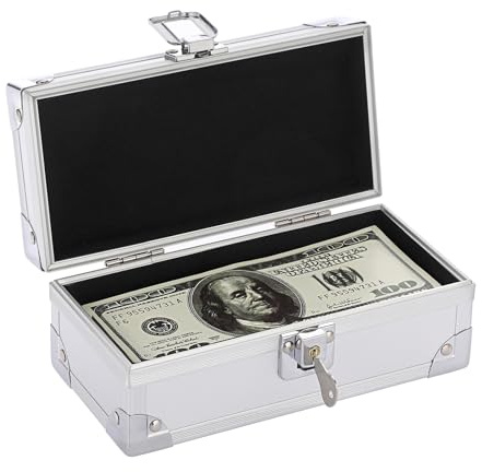 Hipiwe Lockable Cash Box Aluminium Alloy Money Box for Cash Money Storage Box Cash Box with Lock Single Row Currency Tray Cash Organizer Piggy Bank