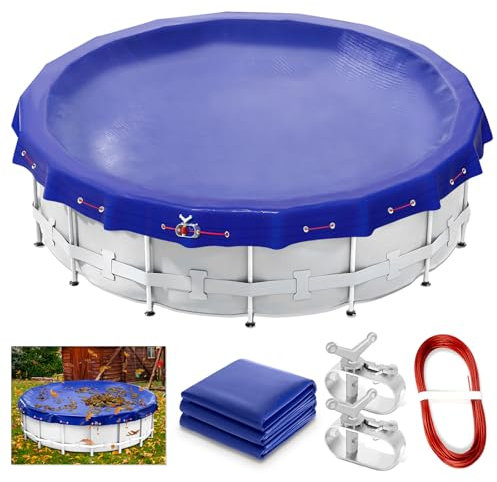 15ft Round Winter Pool Cover 15ft for Round Above Ground Pools Cover with Winch and Cable, Extra Thick Durable Heavy Duty 15ft Winter Pool Cover Against UV, Falling Leaves, Dust, Snow, Blue