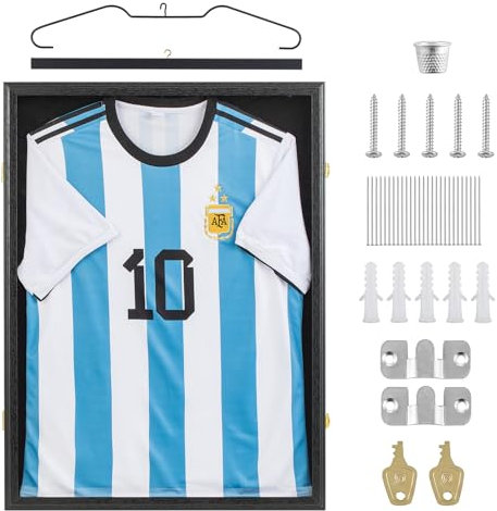 Walasis Trikotrahmen 70x90 Fussballtrikot Rahmen: 3d Groß Objektrahmen For Kinder Erwachsene Fußball Basketball T Shirt Schwarz