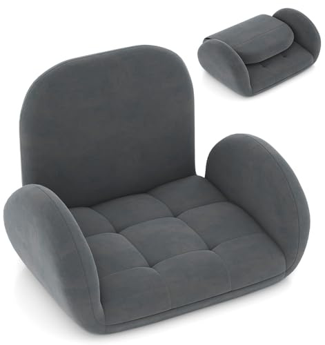 COSTWAY Bodenstuhl mit Verstellbarer Rückenlehne & Armlehnen, Bondensofa klappbar, Bodensessel mit gepolstertem Sitz, Meditationsstuhl, Relaxsessel zum Spielen, Lesen und Meditieren, Grau