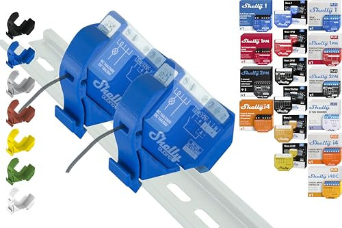 Hutschienenhalter Mini für 18 Shellys: 1 Gen3,1PM Gen3,2PM Gen3,i4 Gen3,Plus 1,Plus 1PM,Plus 2PM,Plus i4,Plus 0-10V Dimmer,Wave 1,Wave 1PM,Wave 2PM,Wave Shutter,Wave i4 (2x Blau, Prime)