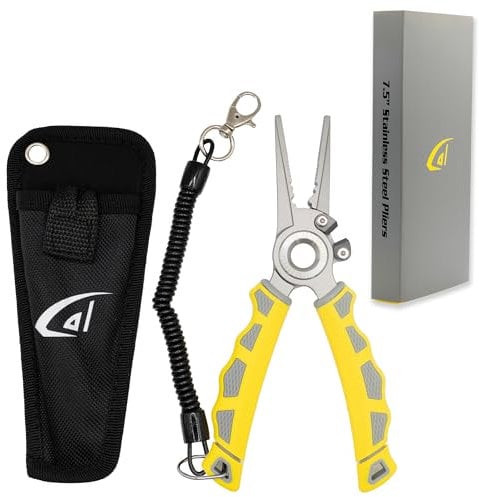 danco 7.5 Inch Fishing Pliers, 420 Stainless Steel, Tungsten Carbide Cutters, Saltwater Resistant Fishing Tool, Non-Slip Handles, Fresh/Saltwater Fishing Pliers