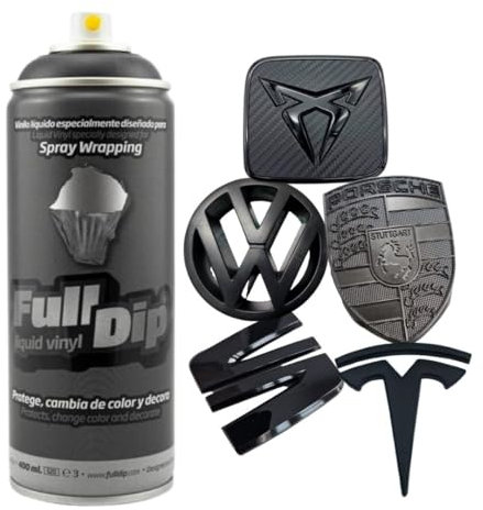 AutoFullCar Full Dip Flüssigvinyl, 1 Full Dip-Spray, schwarz, matt, 400 ml, ideal zum Bemalen von Logos, Abzeichen, 2 Spiegelhüllen, Frontgrills, Zierleisten - Wrapping