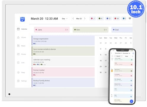 25,7 cm (10,1 Zoll) Smart-Touchscreen-Digitaler Kalender und Aufgabendiagramm – Tischkalender, interaktives Spiel für Familienpläne, tägliche Mahlzeitenpläne, automatische Synchronisierung von Google