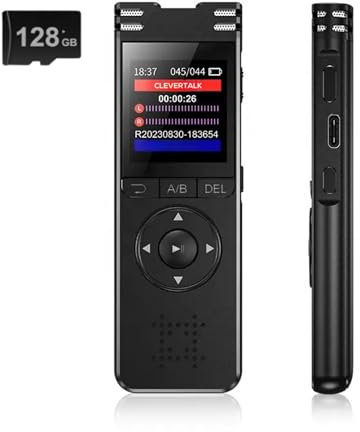 128 GB, registratore vocale professionale digitale, 70 ore registratore audio, PCM 1536 kbps, riduzione del rumore, attivazione vocale, alluminio, schermo a colori, registratore USB C portatile