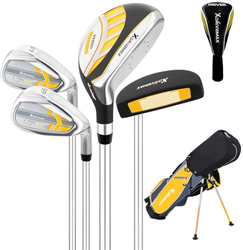Set di 5 mazze da golf junior per bambini dai 5 ai 7 anni, 6-8 anni 9-12, set completo di mazze da golf per bambini con driver, ibrido, ferri da stiro, putter, borsa con supporto, leggero, per ragazzi