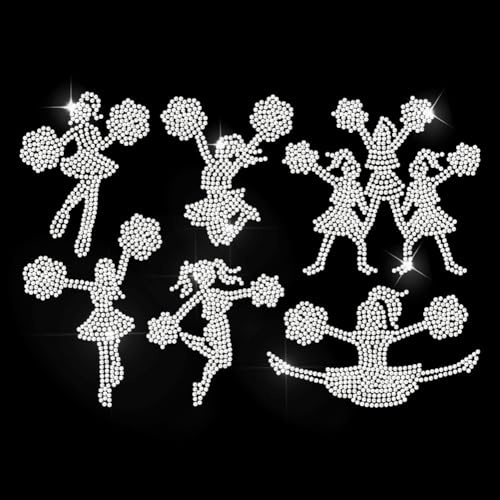 MAYJOYDIY Cheerleader Strass Aufbügler Aufkleber Pom Pom Squad Hotfix Transfer Aufkleber Cheerleader Tanz Wärmeübertragungs Patch Bling Applikation Für T Shirt Mütze Jacke Kleidersack DIY Dekor