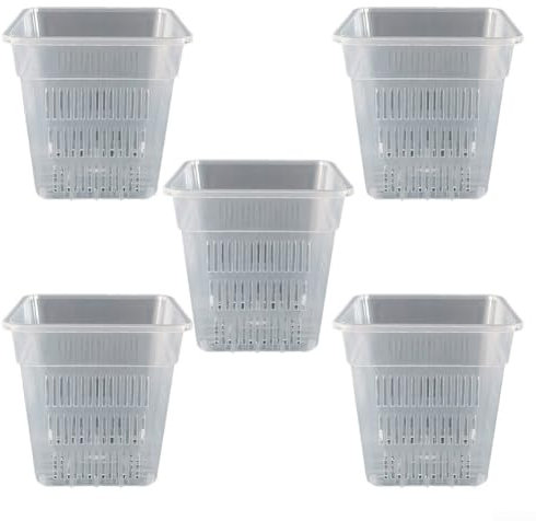 Pot carré en plastique transparent pour améliorer la croissance et la surveillance des orchidées (12 cm sans plateau)