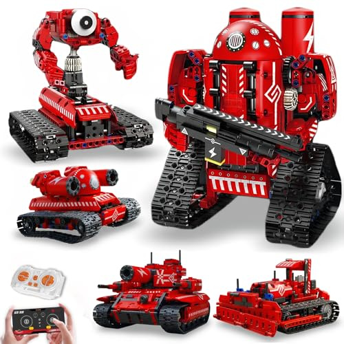 AoreSpty Programmierbarer Roboter Bausatz, fünf Modelle, 495 Teile | 495 Teile für fünf Modelle mit App-Coding, Fernsteuerung, Linienfolge und Kettenantrieb für wechselnde Roboterprojekte.
