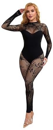 Walang Body da donna con elastico in rete, pizzo traforato, design babydoll, collant a rete e tuta plus size XS-XXL