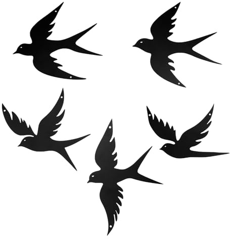 YunBey Schwarze Metall Schwalben Wanddeko 5-teilig Vogel Wanddekoration | Indoor & Outdoor geeignet, kratzfeste Oberfläche, einfache Montage–Wanddeko Vögel Metall für Wohnzimmer, Balkon und Terrasse