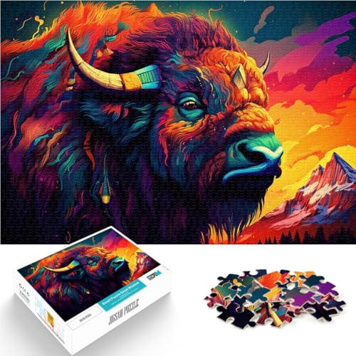 Puzzle 2000 Teile für Erwachsene Staycation: Zeit totschlagen Abstrakte Tiere Bison mit passendem Poster und Quizblatt70x100cm