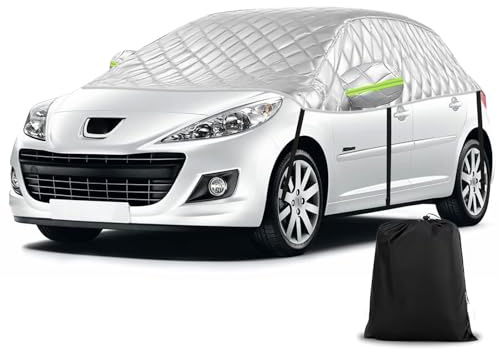 Halbe Autoabdeckung Schrägheck Universalmodell 338X150X49cm, Passgenaue Verdickte Halbgarage Wasserdicht Ersatz für VW Golf, für Corsa D, für Peugeot 208, for Clio, Anti-Hagel und Anti-Schnee