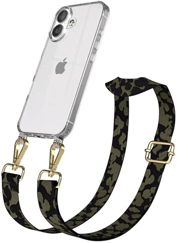 EAZY CASE Handykette - Verstellbares Taschenband kompatibel mit iPhone 17, Schulterriemen, Handykordel mit Silikon Hülle, Umhängetasche, Dunkelgrün Camouflage Gold