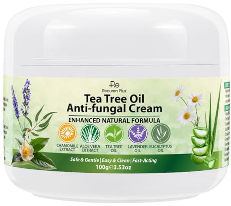 Tea Tree Oil Cream for Fungal-Prone Skin – Suitable for Athlete’s Foot, Jock Itch, Ringworm, Tinea Versicolor & Seborrheic Dermatitis, Hydrating Formula with Aloe Vera, Lavender & Chamomile, 100g