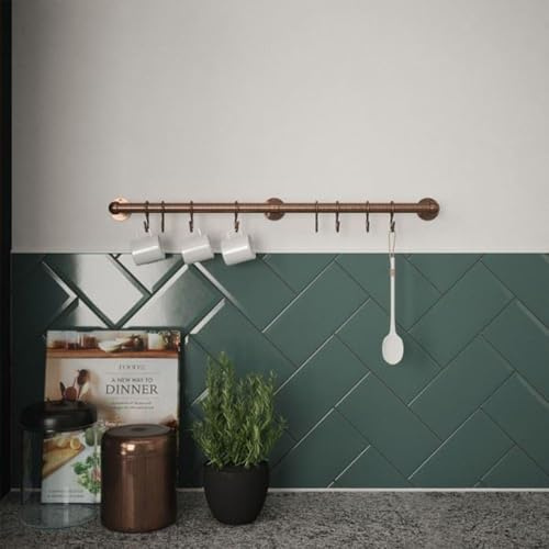Forgeworks Stainless Steel Utensil Rail Kit, 8 Hooks 60cm, Antique Brass | Includes brackets, screws and a guide for quick wall mounting, with sliding hooks to declutter counters.