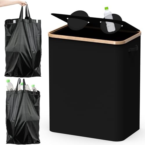 Foumteex Pfandflaschen Sammelbehälter 2 Fächer mit Decke,160L Pfandsammler Organizer and Pfandflaschen Behälter Aufbewahrung, Leergutbehälter fur Recycling Abstellraum Flaschentasche