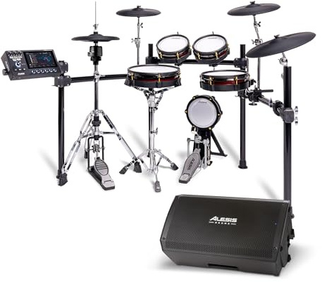 Alesis Strata Core und Strike Amp 12 MK2 - E Schlagzeug mit Triple Zone Becken, Active Magnetic Hi-Hat und 12 Zoll 2500W Drum Amp Lautsprecher für elektronisch Schlagzeug, mit Bluetooth