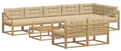 vidaXL Outdoor-Sofagarnitur 9 pcs Weiß und Beige 79 x 79 x 37 cm, Patio-Sitzgruppe, modernes Outdoor-Sofa, langlebige Gartenmöbel, wetterfestes Lounge-Set für die Terrasse