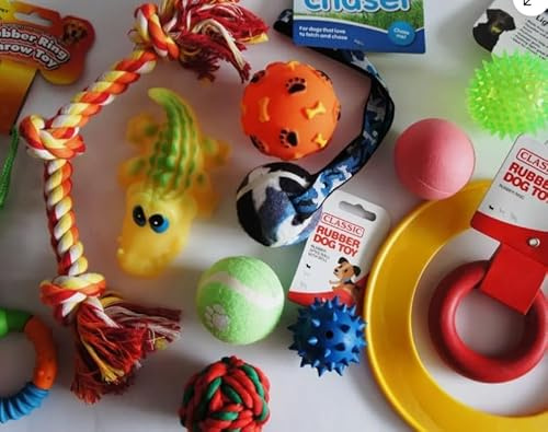 Paradise Pets BULK ASSORTED PET DOG SQUEAKY CHEW ROPE BALL RUBBER FETCH TOYS X 12 DOG TOYS