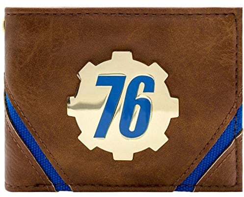 Fallout 76 badge in metallo dorato Vault-Tec con emblema Cog Portafoglio Bi-Fold per ID e porta carte, marrone, taglia unica, marrone, Taille unique, Taglia unica