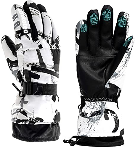 Ltrototea Skihandschuhe Winter Warm Touchscreen Handschuhe Skihandschuhe Motorradhandschuhe Outdoor Handschuhe Unisex Erwachsene Herren, Weiß, Medium