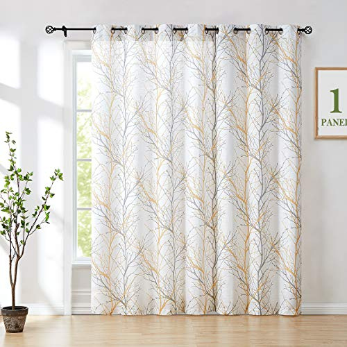 Fmfunctex Yellow-Grey Tree Curtain for Patio Door 100 Extra Wide 96 Sliding Door Panel Branch Print Linen Textured Privacy Semi Sheer Curtain Drapes 1 Panel 8ft