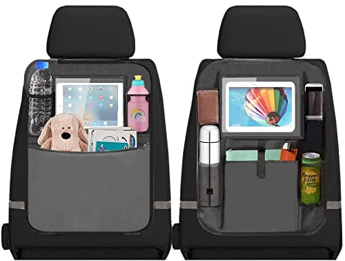 ZYBUX - Car Back Seat Organisers 2pcs, 2 Type Waterproof Kick Mats Car Organiser Seat Back Protectors with Multi Pockets Including 10 iPad Tablet Holder (GREY)