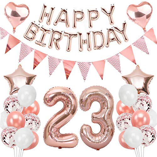 Ouceanwin Geburtstagsdeko 23 Jahre Frau, Rosegold Luftballon 23. Geburtstag Deko Set, Folienballon Zahl 23, Helium Ballon Happy Birthday Girlande für 23. Geburtstag Frauen Party Deko