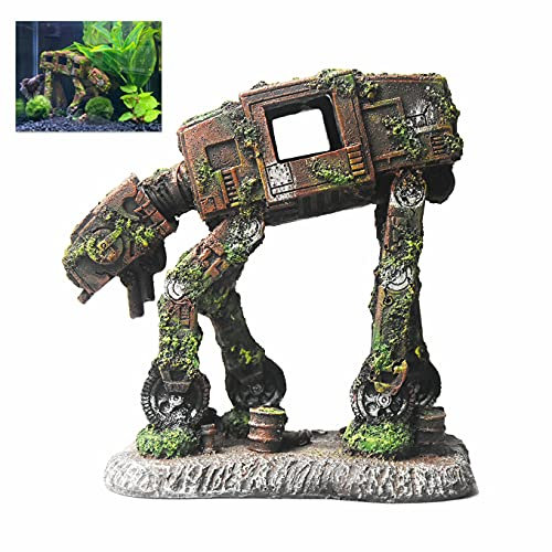 fazhongfa Aquarium Decorations Castle and Robot Dog Fish Tank Decor for Betta Toys Small and Medium Resin Fish Accessories Hideouts Cave Hide House Ornament Backgrounds Decoration
