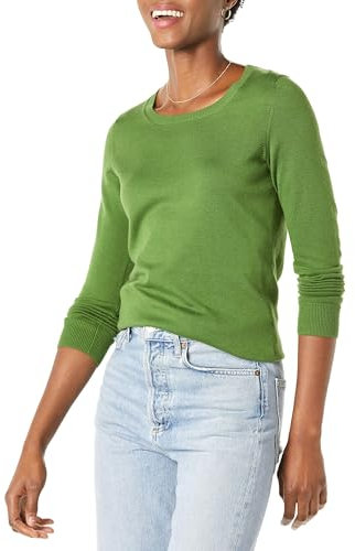 Amazon Essentials Women's Long-Sleeve Lightweight Crewneck Jumper (Available in Plus Size), Green, XXL