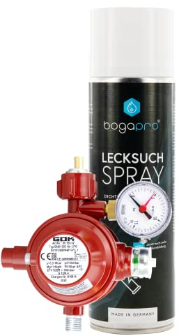 BOGAPRO Haushaltsregler und Lecksuchspray 400ml, Betriebsdruck 50 mbar 1,5kg/h PS16Bart inkl. Polybeutel und Spray zur Lecksuche bei Dichtheits- und Gasdruckprüfungen
