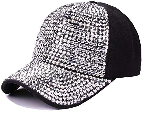Cheerlife Damen Baseball Cap Verstellbar Baseballmütze Basecap mit Glitzer Sonnenhut Sonnenschutz Schirmmütze Fashion Baseballkappe für Outdoor Sport Reisen (Silber-Schwarz)