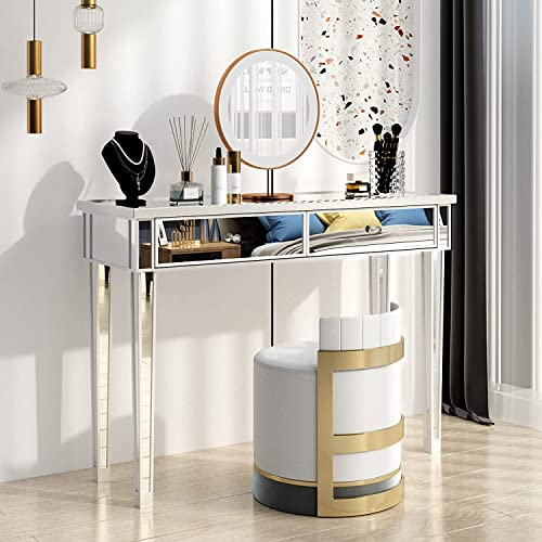 Alightup Table Console avec Plateau en Miroir, Meuble Miroir avec 2 Tiroirs, 105 x 36 x 76 cm, pour Salon, Entrée, Couloir