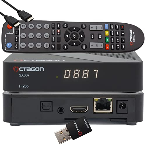 OCTAGON SX887 HD H.265 IP HEVC Smart Set-Top TV Box - Player, FTA Mediathek, DLNA, YouTube, Web-Radio, iOS & Android App, USB für Externe Festplatte, gratis EasyMouse HDMI-Kabel, 300Mbit WLAN Stick