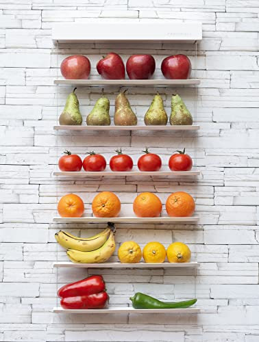 FRUITWALL - Obstregal zum Aufhängen - Obst Hängekorb - Obstschale Design - Wandregal für Obst & Gemüse - Hängeregal - Obst Aufbewahrung Wand - Küchenregal für die Wand - 6 Etagen - Weiß (42 cm, 420)
