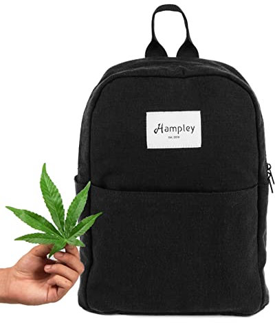 Hampley Rush Nachhaltiger Rucksack aus Hanf | Handgepäck mit 15 Zoll Laptopfach | Anti Diebstahl Tasche | Uni Schule Job Freizeit (Schwarz)