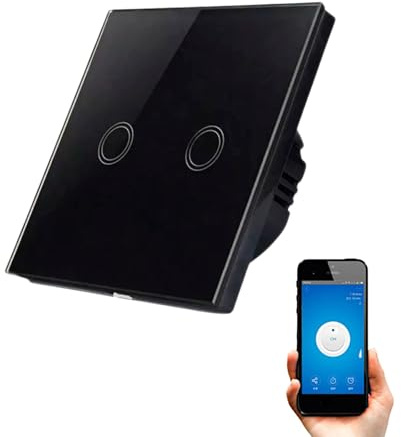 Interruptor WiFi Inteligente de Pared compatible con Alexa, Google Home y Smart Life, iOS y Android, Programable – Smartfy (Doble Negro)